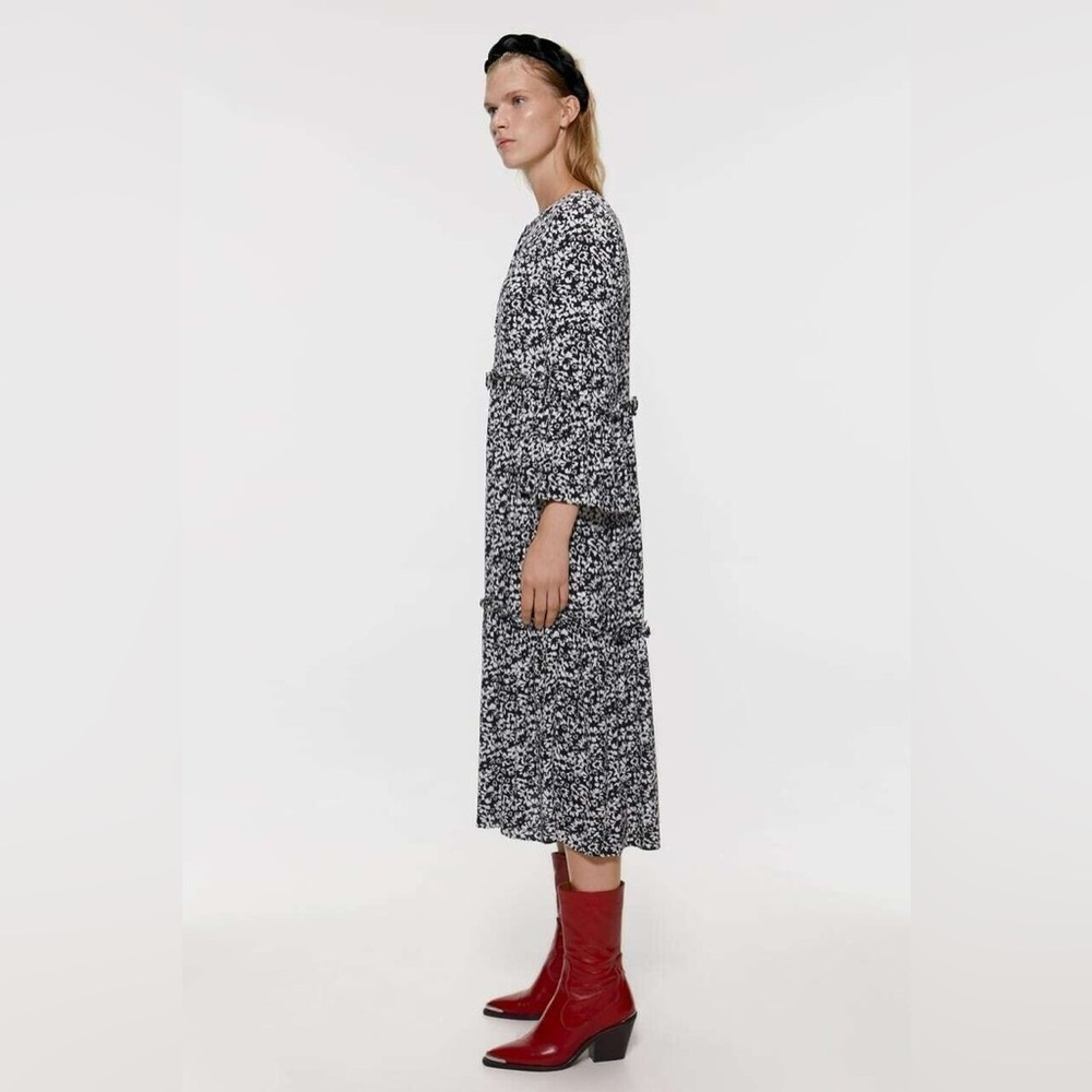 Zara Black & White Floral Maxi Dress Medium - Picture 10 of 10